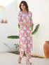 Pink Pure Cotton Floral Printed Straight Kurta Pant Set