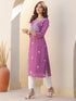 Lavender Georgette Embroidered Straight Kurta