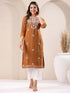 Brown Georgette Embroidered Straight Kurta