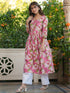 Pink Pure Cotton Floral Printed A-line Kurta