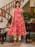 Pink Pure Cotton Floral Printed A-line Kurta