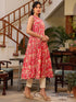 Pink Pure Cotton Floral Printed A-line Kurta