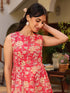Pink Pure Cotton Floral Printed A-line Kurta