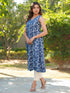 Blue Pure Cotton Floral Printed A-line Kurta