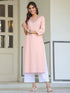 Peach Cotton Yoke Embroidered Straight Kurta