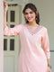 Peach Cotton Yoke Embroidered Straight Kurta