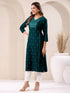 Dark Green Rayon Embroidered Straight Kurta