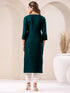 Dark Green Rayon Embroidered Straight Kurta