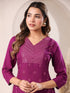 Purple Rayon Embroidered Straight Kurta