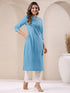 Light Blue Cotton Solid Straight Kurta
