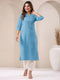 Light Blue Cotton Solid Straight Kurta
