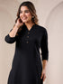 Black Cotton Solid Straight Kurta