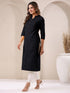 Black Cotton Solid Straight Kurta