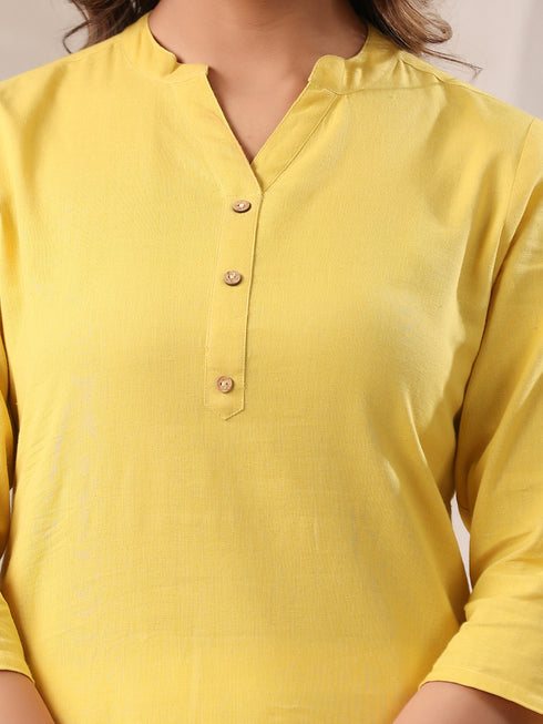 Yellow Cotton Solid Straight Kurta