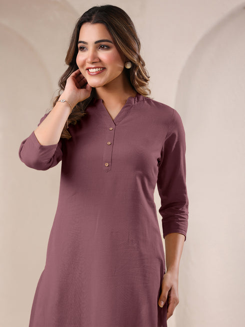 Mauve Cotton Solid Straight Kurta