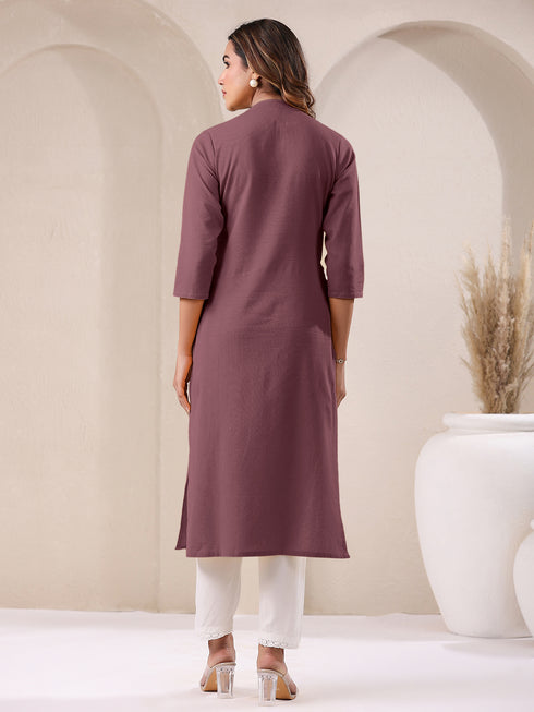 Mauve Cotton Solid Straight Kurta