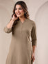 Beige Cotton Solid Straight Kurta