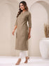 Beige Cotton Solid Straight Kurta