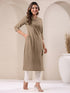 Beige Cotton Solid Straight Kurta