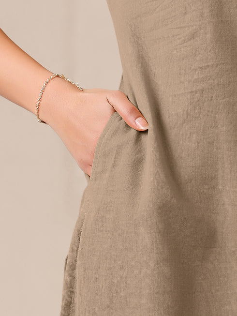 Beige Cotton Solid Straight Kurta