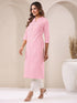 Pink Cotton Solid Straight Kurta