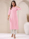 Pink Cotton Solid Straight Kurta