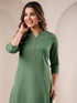 Green Cotton Solid Straight Kurta