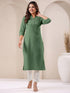 Green Cotton Solid Straight Kurta