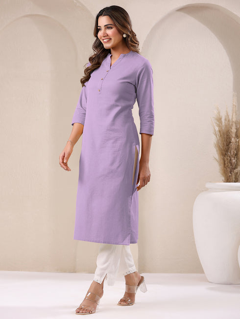 Lavender Cotton Solid Straight Kurta