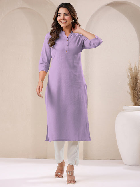 Lavender Cotton Solid Straight Kurta