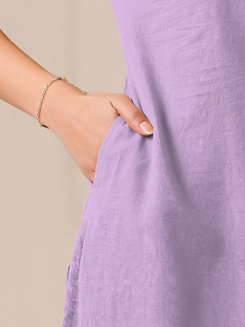 Lavender Cotton Solid Straight Kurta