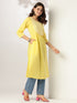 Yellow Pure Cotton Yoke Embroidered A-line Kurta