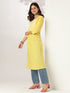 Yellow Pure Cotton Yoke Embroidered A-line Kurta