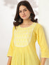 Yellow Pure Cotton Yoke Embroidered A-line Kurta
