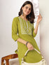 Lime Green Pure Cotton Yoke Embroidered Straight Kurta