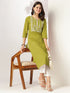 Lime Green Pure Cotton Yoke Embroidered Straight Kurta