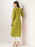 Lime Green Pure Cotton Yoke Embroidered Straight Kurta