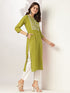 Lime Green Pure Cotton Yoke Embroidered Straight Kurta