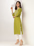 Lime Green Pure Cotton Yoke Embroidered Straight Kurta