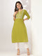 Lime Green Pure Cotton Yoke Embroidered Straight Kurta