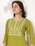 Lime Green Pure Cotton Yoke Embroidered Straight Kurta