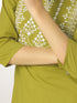 Lime Green Pure Cotton Yoke Embroidered Straight Kurta