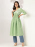 Light Green Pure Cotton Yoke Embroidered A-line Kurta