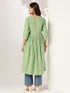 Light Green Pure Cotton Yoke Embroidered A-line Kurta