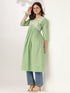 Light Green Pure Cotton Yoke Embroidered A-line Kurta