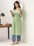 Light Green Pure Cotton Yoke Embroidered A-line Kurta