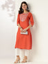 Rust Pure Cotton Yoke Embroidered Straight Kurta