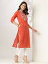 Rust Pure Cotton Yoke Embroidered Straight Kurta