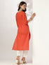 Rust Pure Cotton Yoke Embroidered Straight Kurta