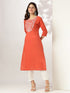 Rust Pure Cotton Yoke Embroidered Straight Kurta